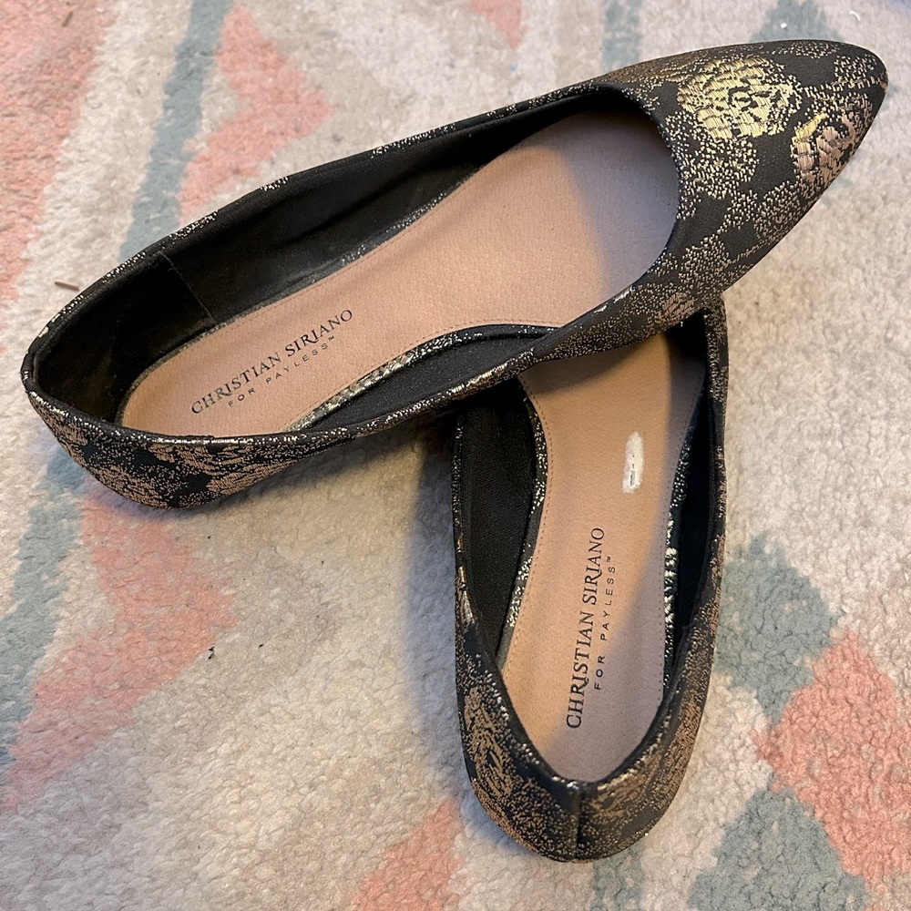 Gold/Black Christian Siriano Flats - Size 10
